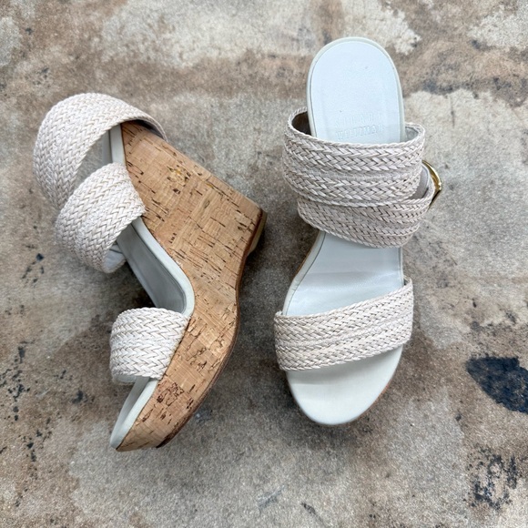 Stuart Weitzman Shoes - Stuart Weitzman Size 5 Cream Braided Wedge Sandals